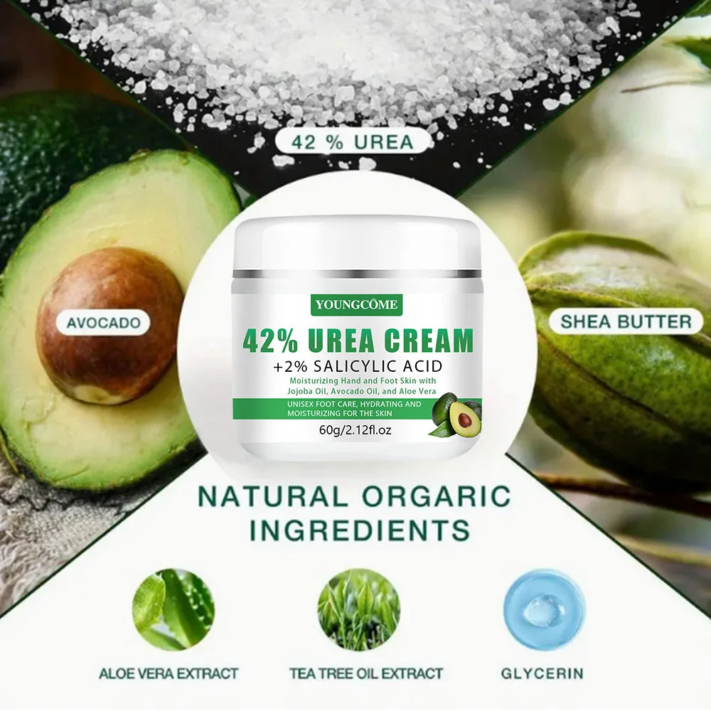 YOUNGCOME 42% Urea + 2% Salicylic Acid Avocado Foot Cream – Intensive Moisturizing Calluses & Dry Skin Hands/Feet, All Skin Quake