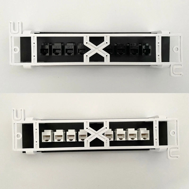 8-Port Cat6 Network Patch Panel with Wall Mount Bracket RJ45 Insert Keystone Gigabit LAN Coupler Plug Frame K1KF Quake