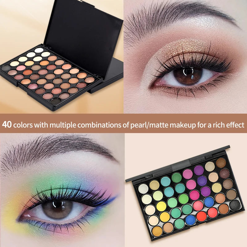 40 Colors Glitter Eyeshadow Palette Matte Waterproof Long Lasting Pressed Pearlescent Powder Cosmetics Fashion Women MakeUp Quake