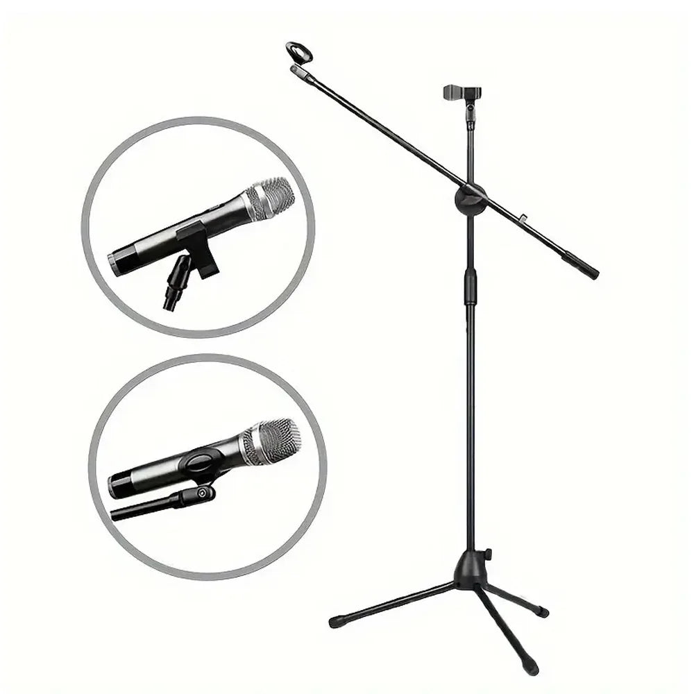 Tripod Microphone Stand Boom Mic Stand with 2 Mic Clip Holder Collapsible Adjustable Mic Bracket Quake