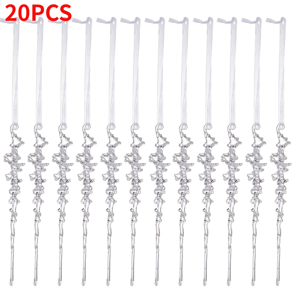 Christmas Transparent Acrylic Icicle Pendants Simulated Ice Cone Thread Decoration for Wedding Party Xmas Tree Hanging Ornament Quake 20PCS 14.7cm