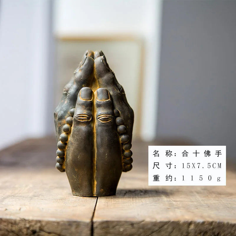 Chinese Zen Style Buddha Hand Study Home Desktop Ornament Antique Rack Vintage Handicraft Handmade Decoration Quake