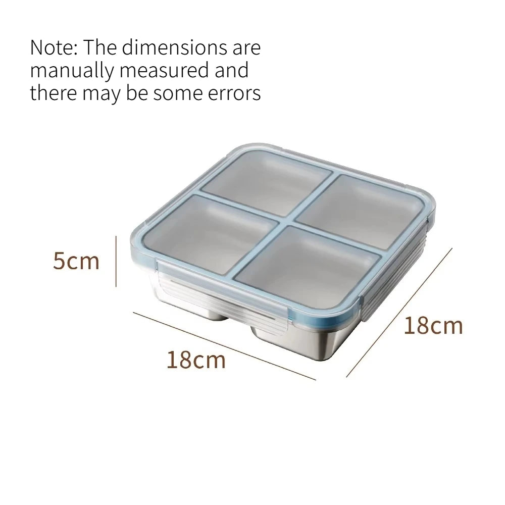 Stainless Steel Compartment Food Container Sealed Lunch Box with Lid Refrigerator Storage Box for Light Meal Fat Loss Food Prep Quake Blue