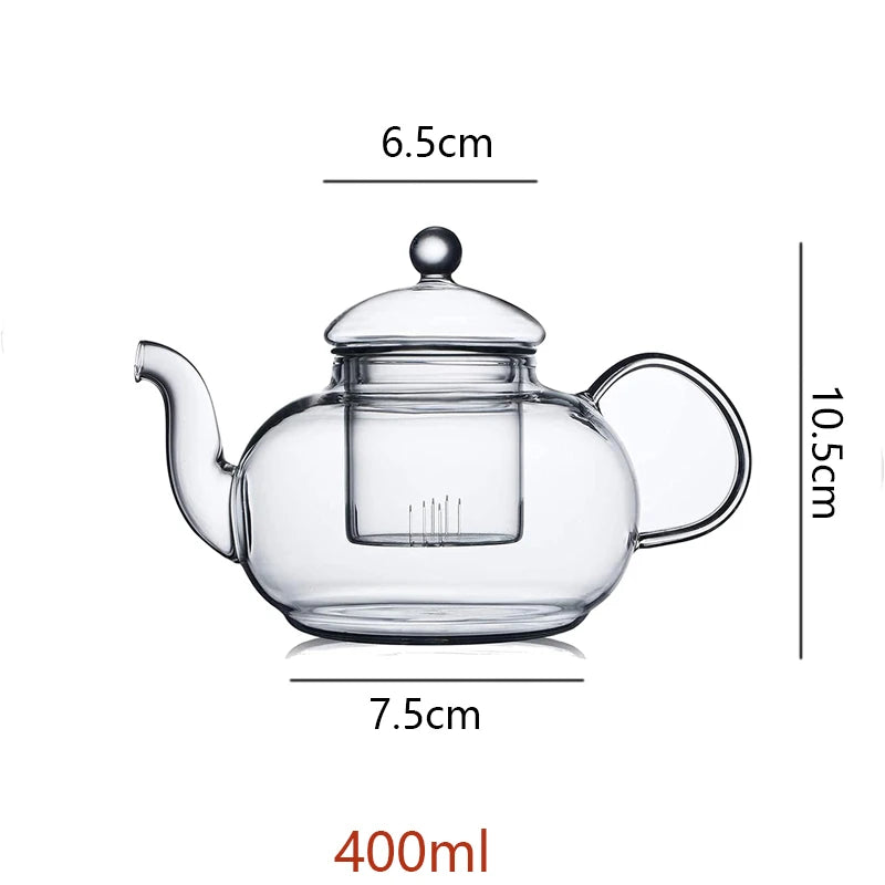 400/600/1000ml Clear Glass Teapot With Infuser Tea Pot Stovetop Safe Loose Leaf And Blooming Tea Maker Heat-resistant Quake 400ML