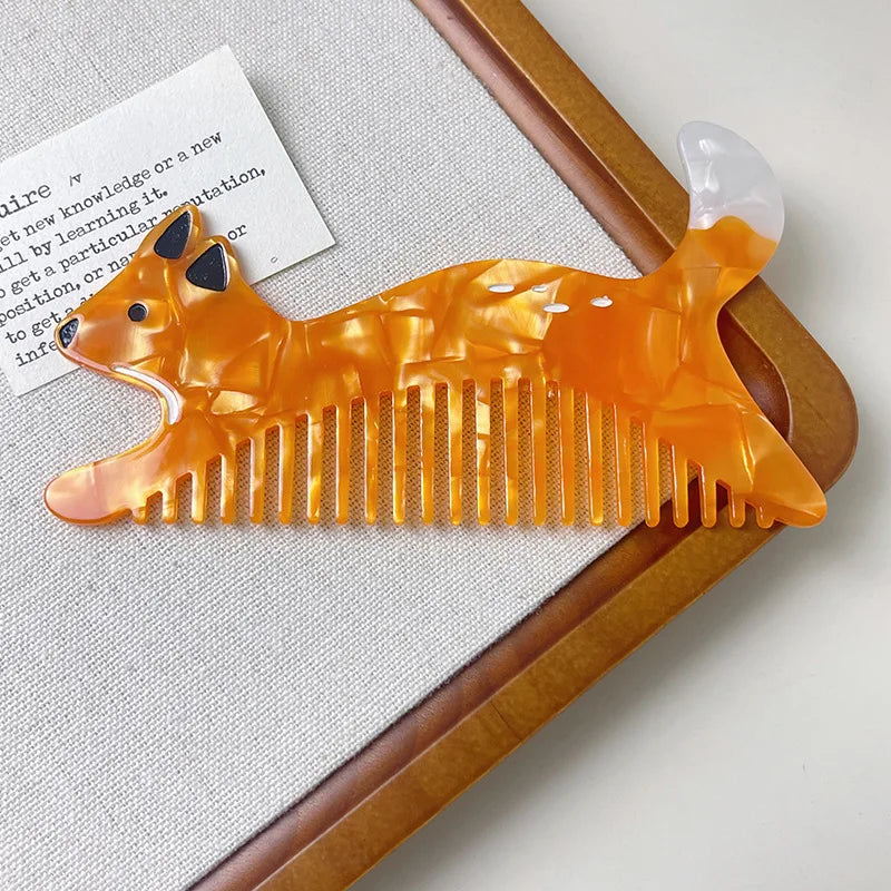 Acetic Acid Wide Tooth Comb Cute Cartoon Animal Detangling Hair Brush Dog Swan Pattern Small Pocket Comb Salon Hair Accessories Quake 3 12cmx7cm