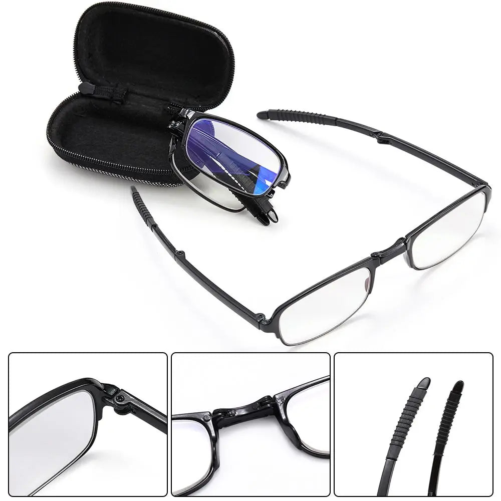 TR90 Folding Reading Glasses with Zipper Case Unisex Portable Lightweight Presbyopic Eyeglasses Readers Eyewear +1.0x ~ 4.0x Quake