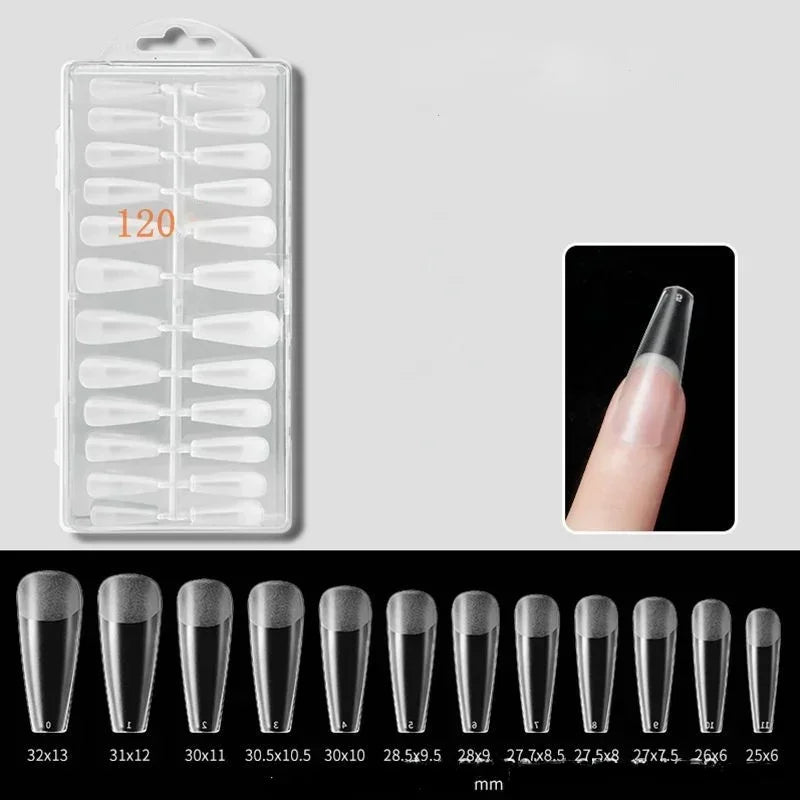 120Pcs/Box Clear Seamless Fake Nails Full Coverage False Nails Tips Short T-shaped Water Drop Full Sticker for Nail DIY Art Quake A-120PCS