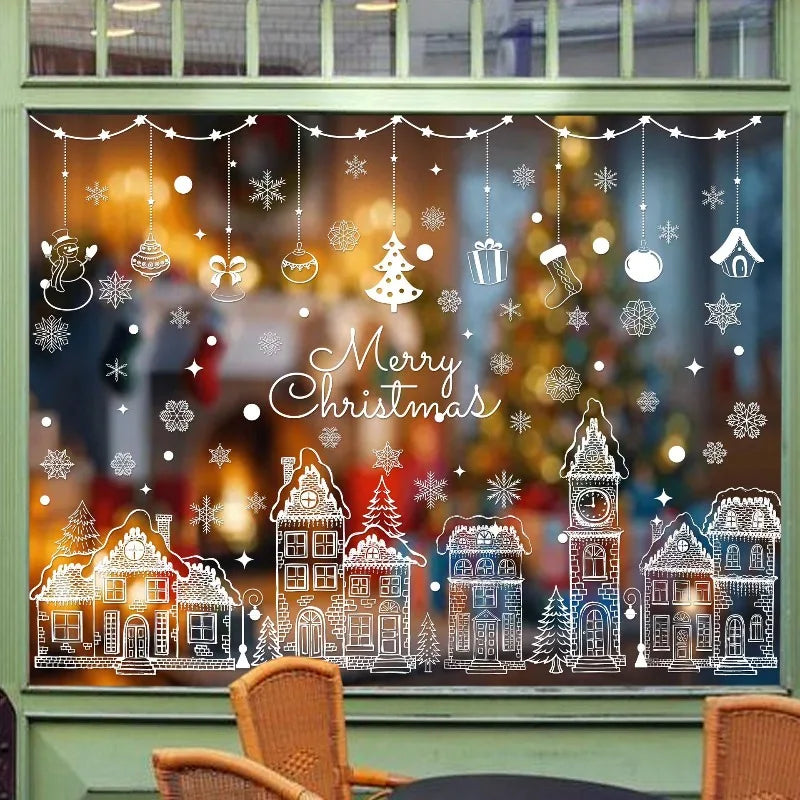 White House Christmas Window Stickers Christmas Snowflakes Shopping Mall Window Decorations Glass Electrostatic Stickers Quake