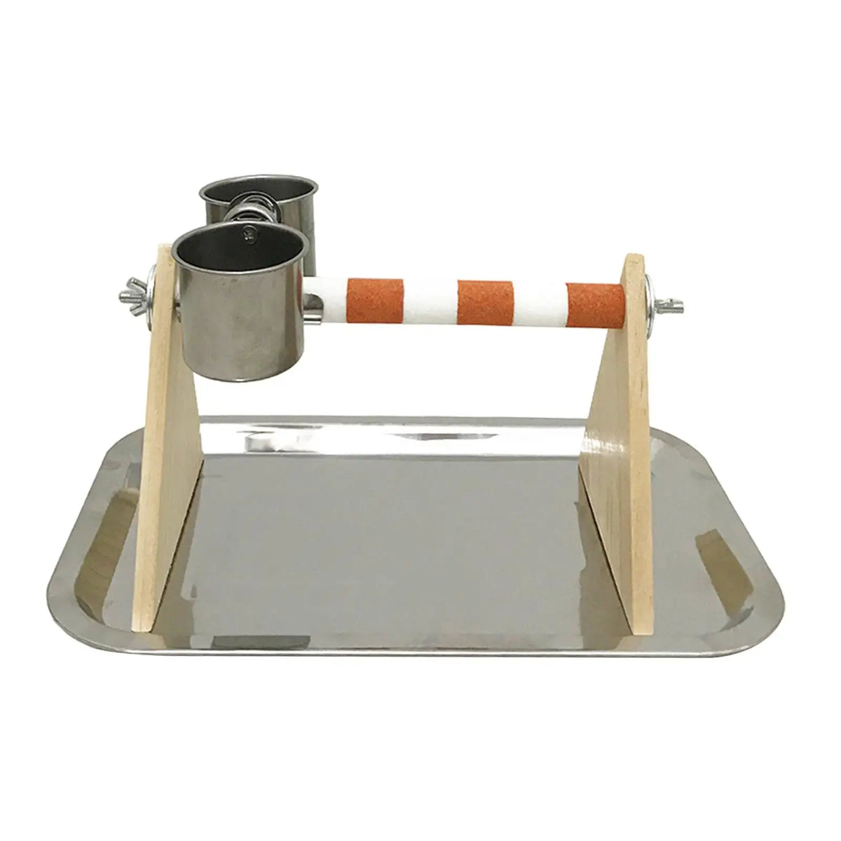 Wooden Playstand for Parrots with Feeder and Perch for Budgies and Cockatoos Quake White Orange
