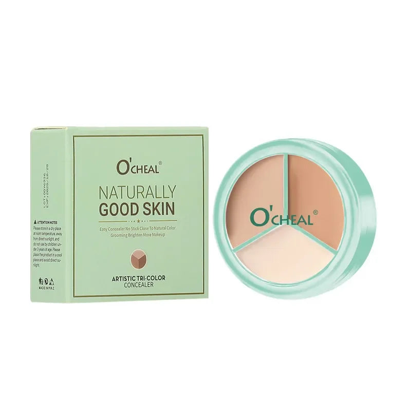 Three-Color Natural Concealer Lightweight Formula - Covers Dark Circles & Acne Marks Brightens Skin for Flawless Look Quake