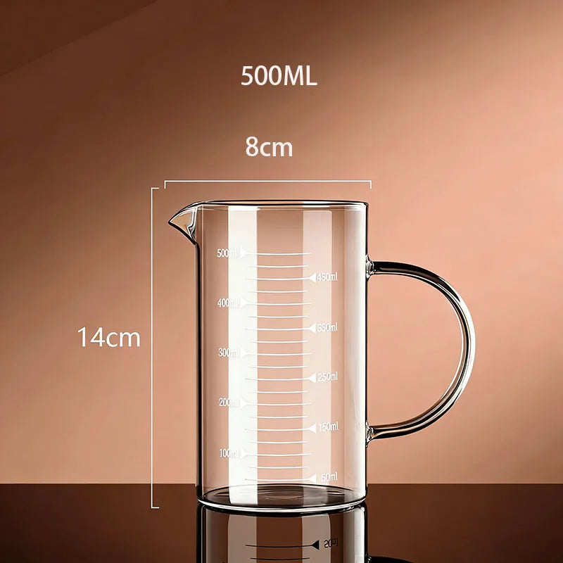 YWDL 1PCS Glass Measuring Cup With Handle High Borosilicate Kitchen Milk Coffee Mug Heat-resistant Cup Laboratory Beaker Quake 500ml 250-1000ml