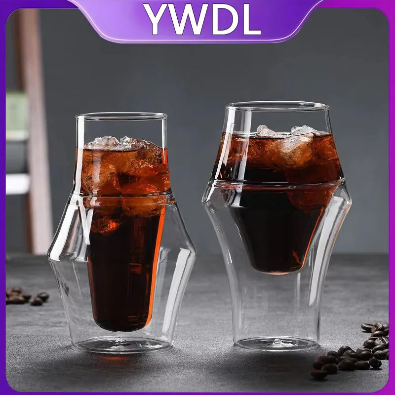 YWDL New Creative Double-layer Glass Cup Espresso Coffee Cup Anti-scalding Milk Party Brandy Wine Teacup Mug 120/250/335ml Quake
