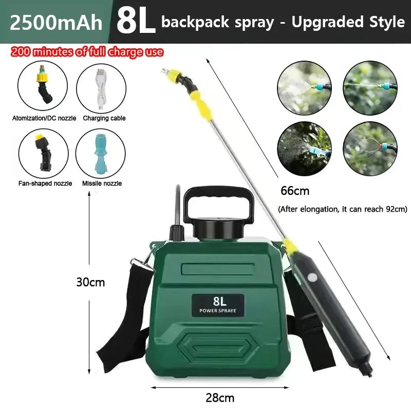 High-Pressure Agricultural Sprayer Lithium Battery 8L Backpack Pesticide Sprayer New Disinfection Irrigation Electric Sprayer Quake