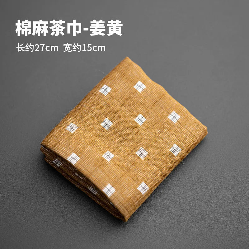 Japanese Handmade Cotton Linen Absorbent Tea Towel Tea Mat Tea Cloth Tea Tablecloth Zen Tea Table Cloth Quake Tea Towel - Turmeric