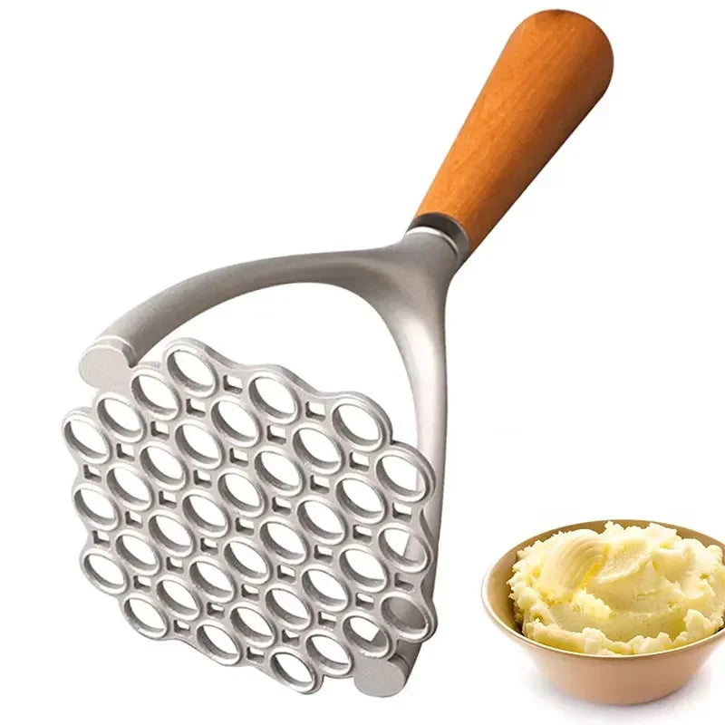 Aluminum Manual Potato Masher Meat Potato Pressor Tool Whisk Food Cutter Crusher Wood Handle Garlic Pusher Kitchen Gadgets Quake