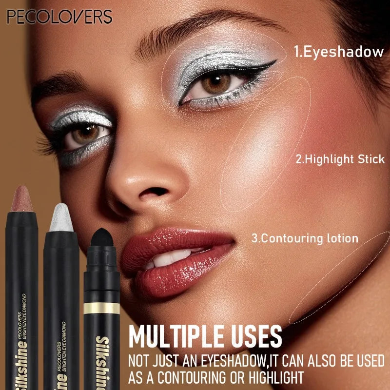 12 Pcs Double-head Highlighter Eyeshadow Stick, With Soft Brush, Brown Forest Green Midnight Blue, Colored High Pigmented Quake