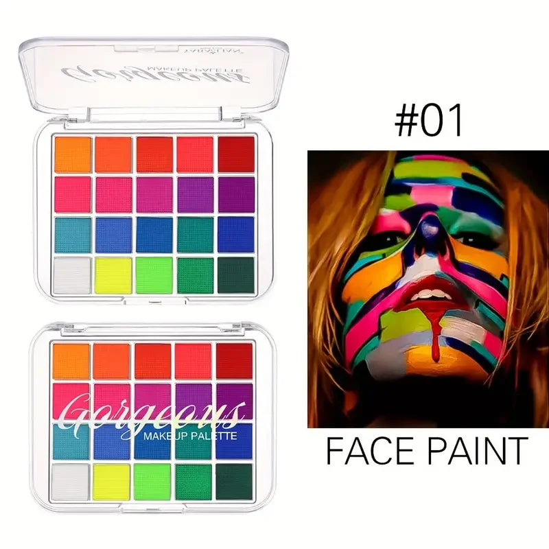 20 Colors UV Black Light Makeup Neon Face Body Painting Palette Luminous Makeup for Carnival Halloween Masquerade Music Festival Quake 01