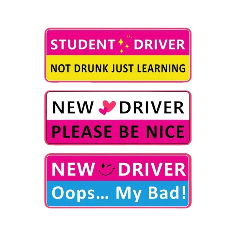 3Pcs New Driver Car Signs Set Learner Driver Reminder Signs with Removable PVC Sign Face for Driving Practice H8WE Quake