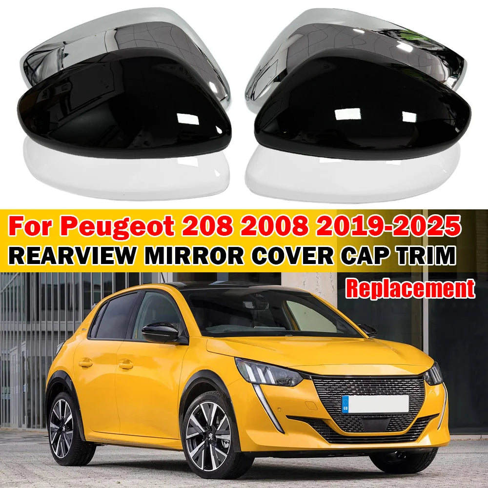For Peugeot 208 2008 2019-2025 Car Replacement Rearview Side Mirror Cover Wing Cap Exterior Case Trim Accessories Vehicle Decor Quake