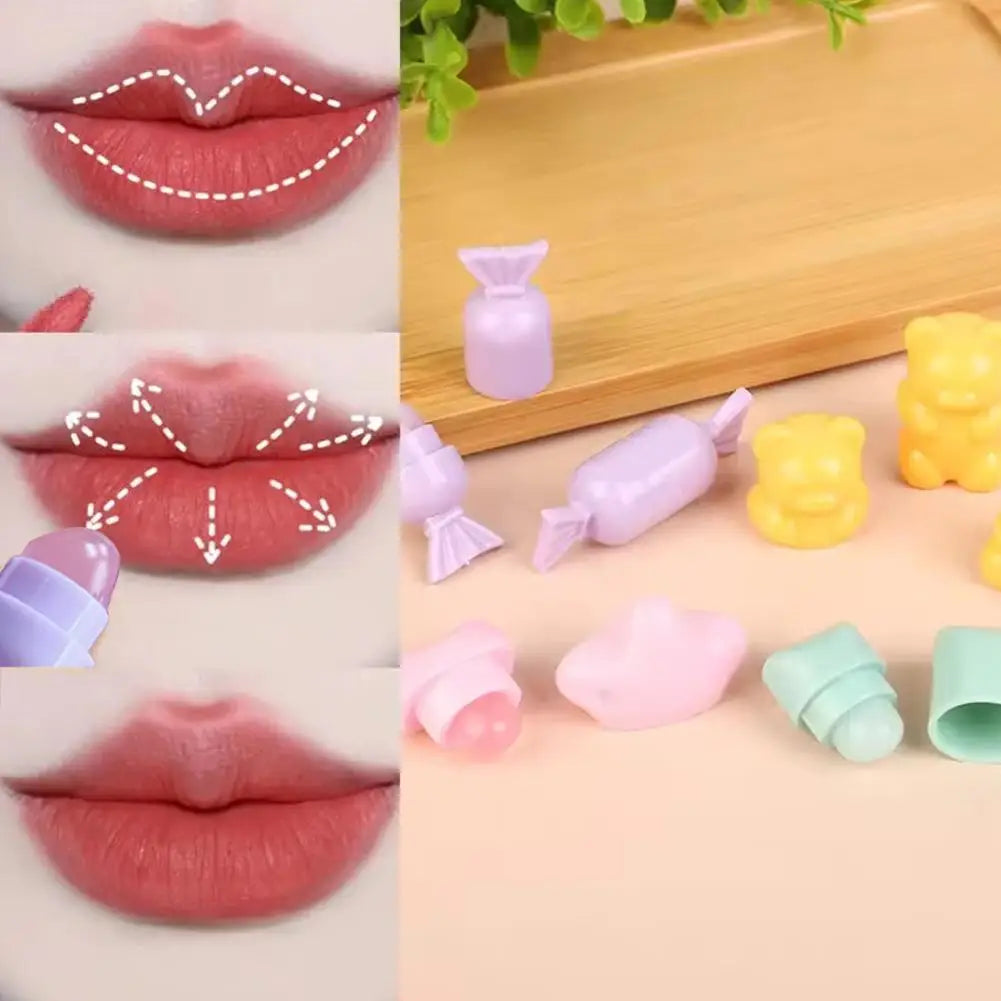 1/4PCS Portable Cartoon Mini Silicone Lip Brush Cute Bear Angled Lip Balm Applicator with Cover Lip Gloss Concealer Brush Makeup Quake