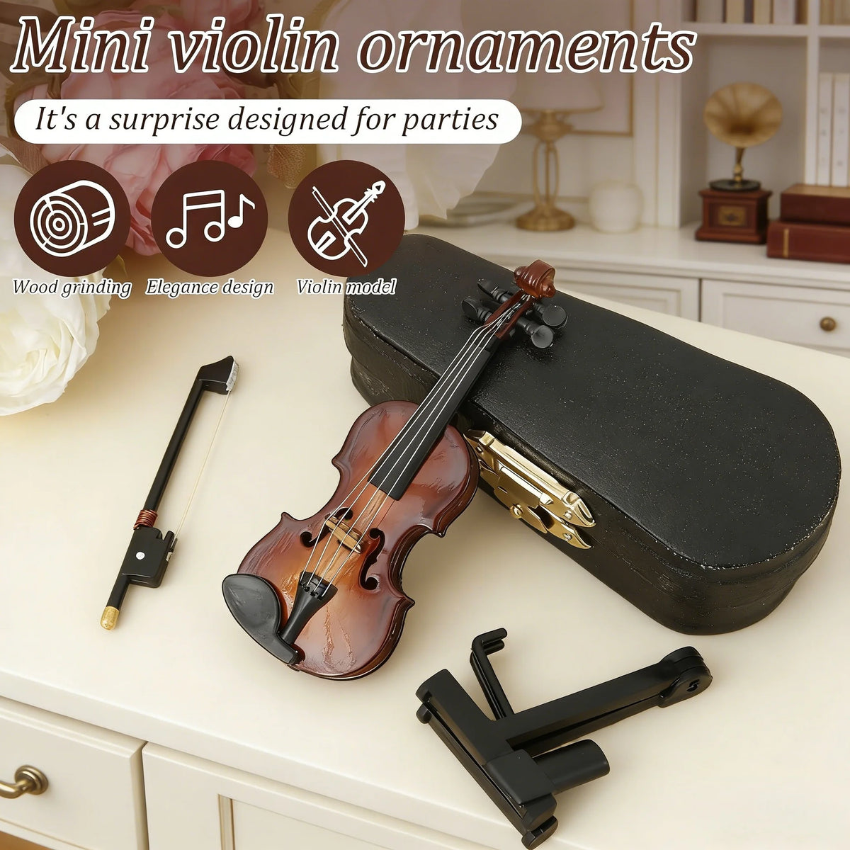 Wooden Musical Instruments Collection Decorative Ornaments Hot Mini Violin With Support Miniature Model Decoration Quake