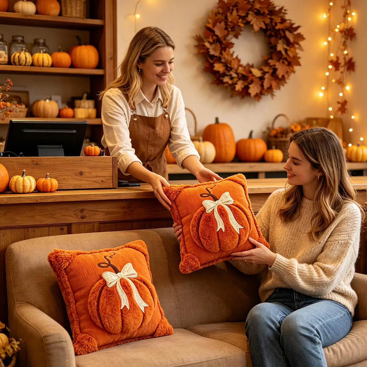 Pumpkin Pillow Covers Farmhouse Decorative Embroidery Pillowcase Thanksgiving Holiday Cushion Cover for Home Patio Sofa Couch Quake