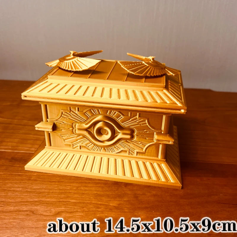 New Hot Yu-Gi-Oh Millennium Puzzle Gold Sarcophagus 3D Printed Desktop Decor Card Storage Box Creative Gift Toy for Anime Fans Quake about 14.5x10.5x9cm