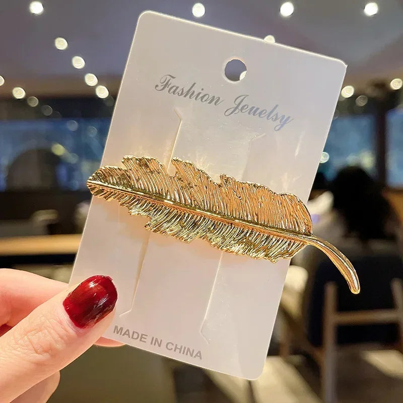 Vintage Elegant Hair Side Clip Feather Leaf Shape Barrette Metal Hairpins Women Girls Duckbill Clip Headwear Hair Accessories Quake xsy gold