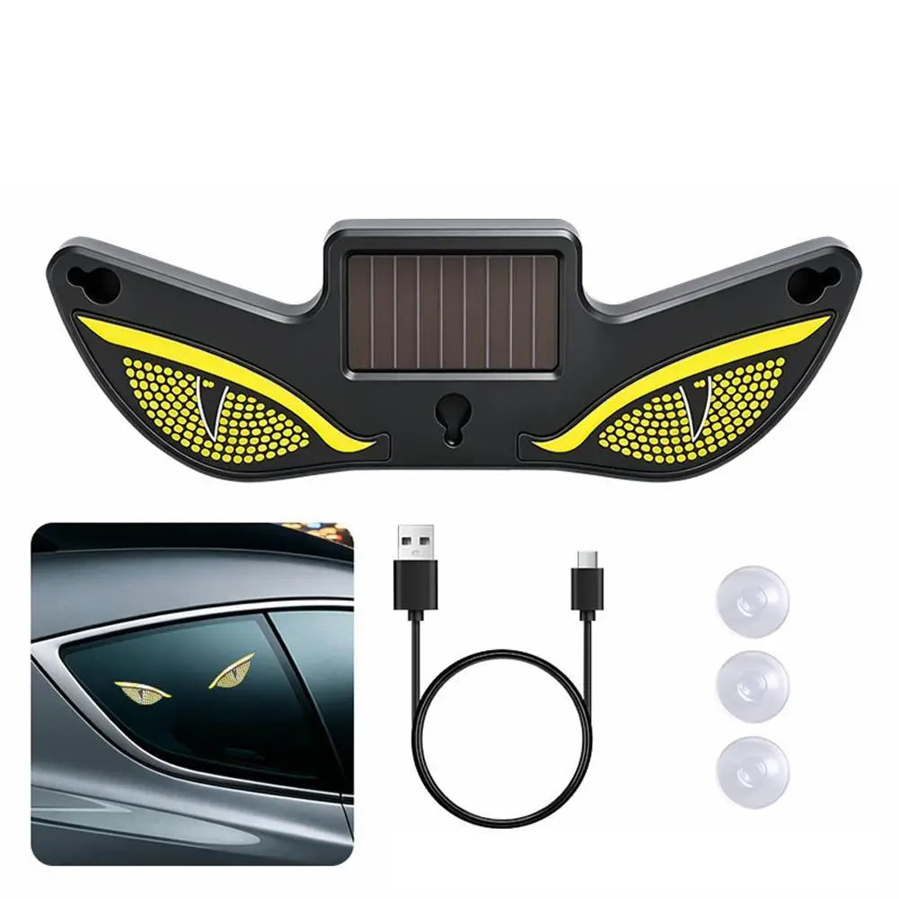 Solar Powered Car Neon Light Wireless LED Demon Eye Window Lamp Type C Rechargeable Suction Cup Interior Atmosphere Decor Quake yellow