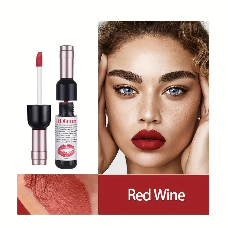 Red Wine Bottle Design Makeup Lip Gloss,Velvet Matte Lip Gloss Liquid Lipstick, High Colour Development,for Natural Lip Makeup Quake