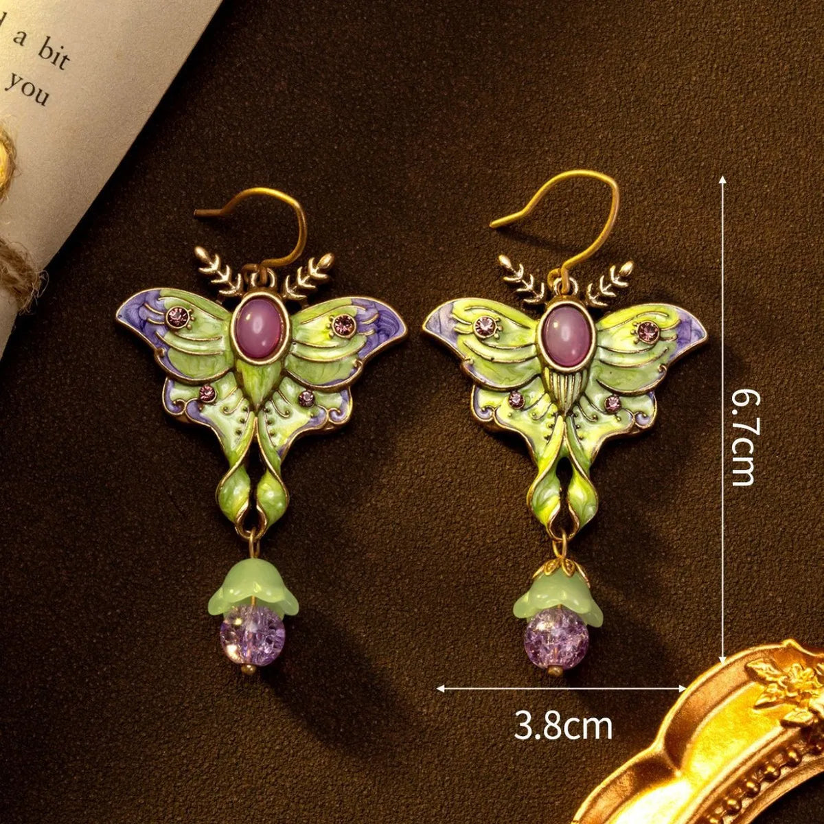 Vintage Handcrafted Inspired Elegant Enamel Butterfly Earrings Suitable for Women's Daily Wear or Parties Accessories Quake green