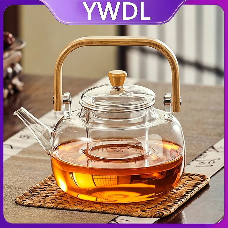 1L Heat-Resistant Glass Teapot With Removable Infuser Clear Bamboo Handle Tea Kettle For Loose Leaf Tea Flower Tea Herbal Tea Quake