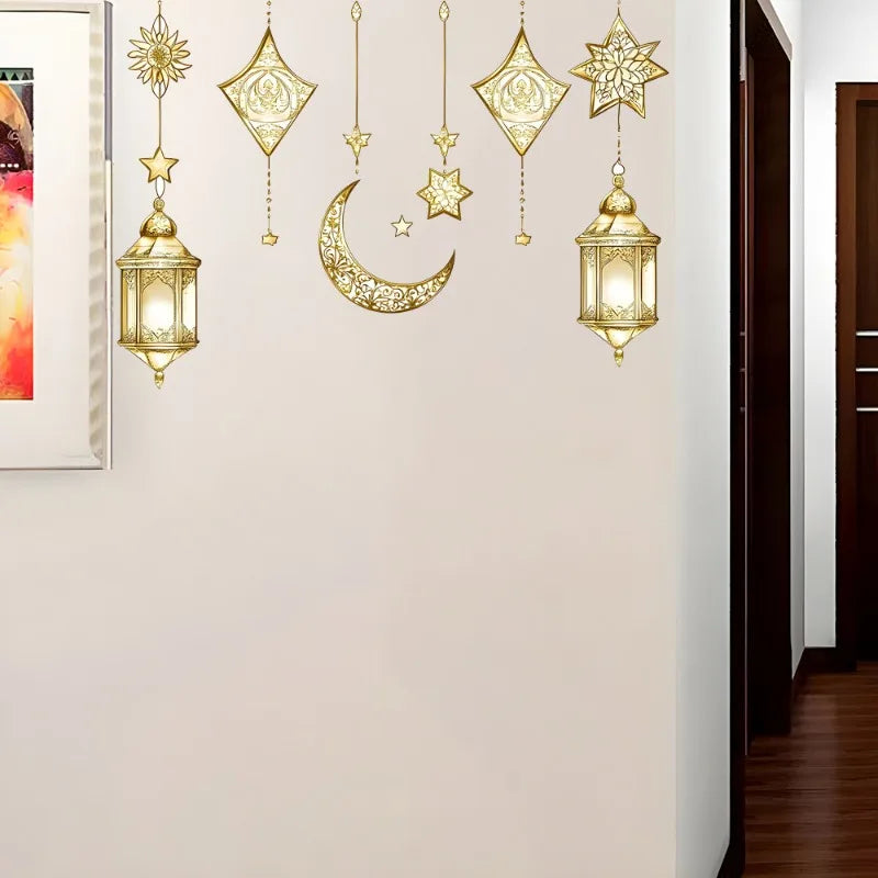 1pc Vintage Golden Moon Star Hanging Decoration Homestay Living Room Wall Decoration Stickers Home Decoration Quake
