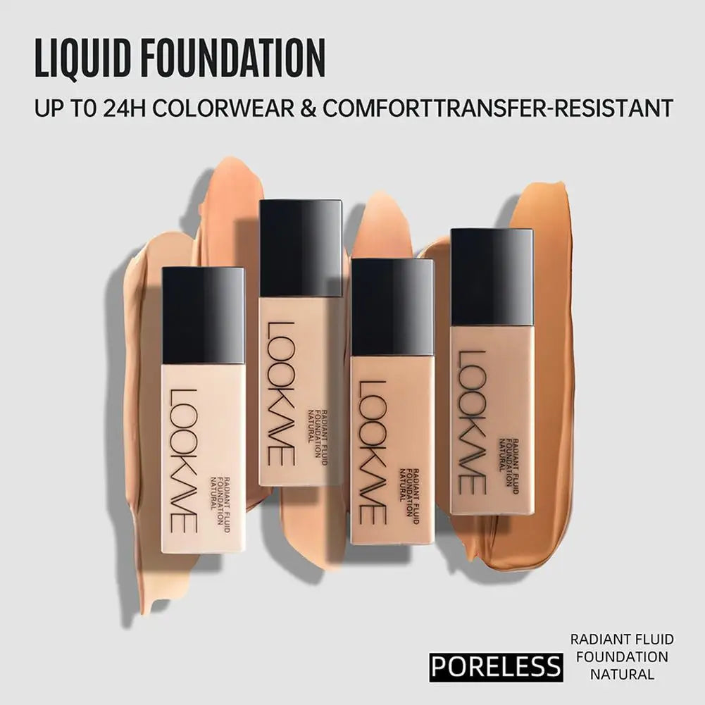 LOOKAVE Liquid Foundation Long Lasting Full Coverage Natural Matte Liquid Foundation Moisturizing Concealer CC Cream Base Makeup Quake
