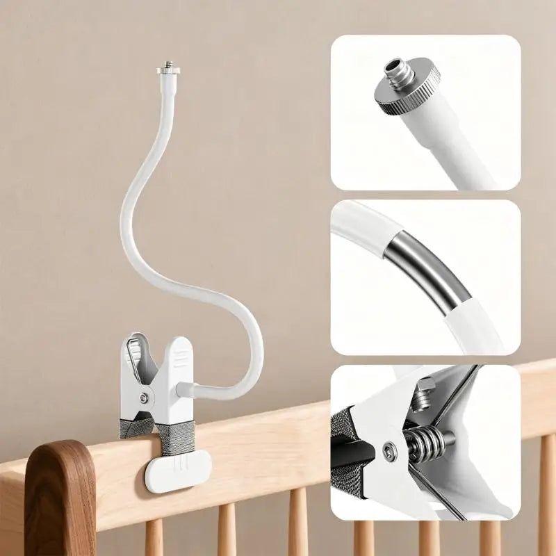 Clamp-On Baby Monitor Camera Mount with Flexible Positioning Arm for GHB ABM700 SM50B Models, Spring Clamp K1KF Quake