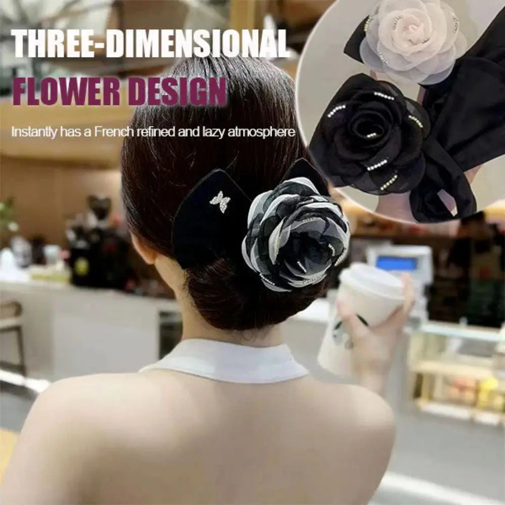 Hair Bun Maker Big Camellia Flower Flexible Donut Bun Lazy Curler Clips French Twist Hair Tie Hair Styling Accessories Quake