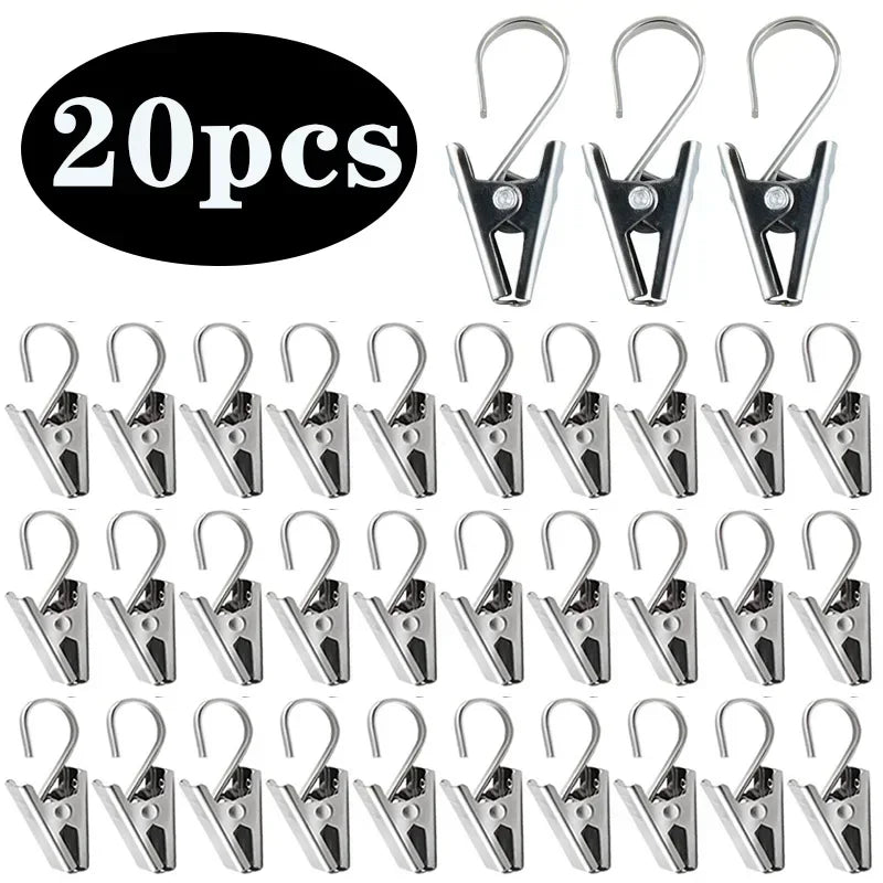 vvocci Durable Clips with Hook Sturdy and Stainless Steel 20pcs Curtain Window Curtain Hook Clips Home Curtain Decor Accessories Quake M470 20PCS