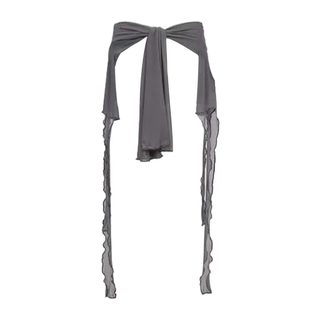 Jeans Pants Decor Irregular Jazz Dance Scarf See Through Harajuku Hip-hop Scarf Streetwear High Waist Waistband Quake Grey One Size