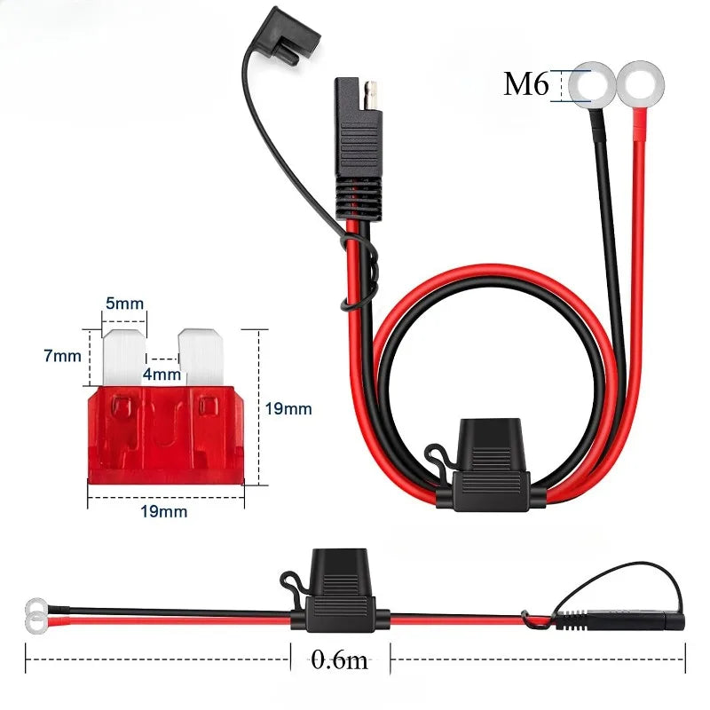 16AWG Terminal Fo Truck SAE Cable Quick Release With Fuse Terminal Double M6 O Connector Battery Charger Extension Adapter Wire Quake