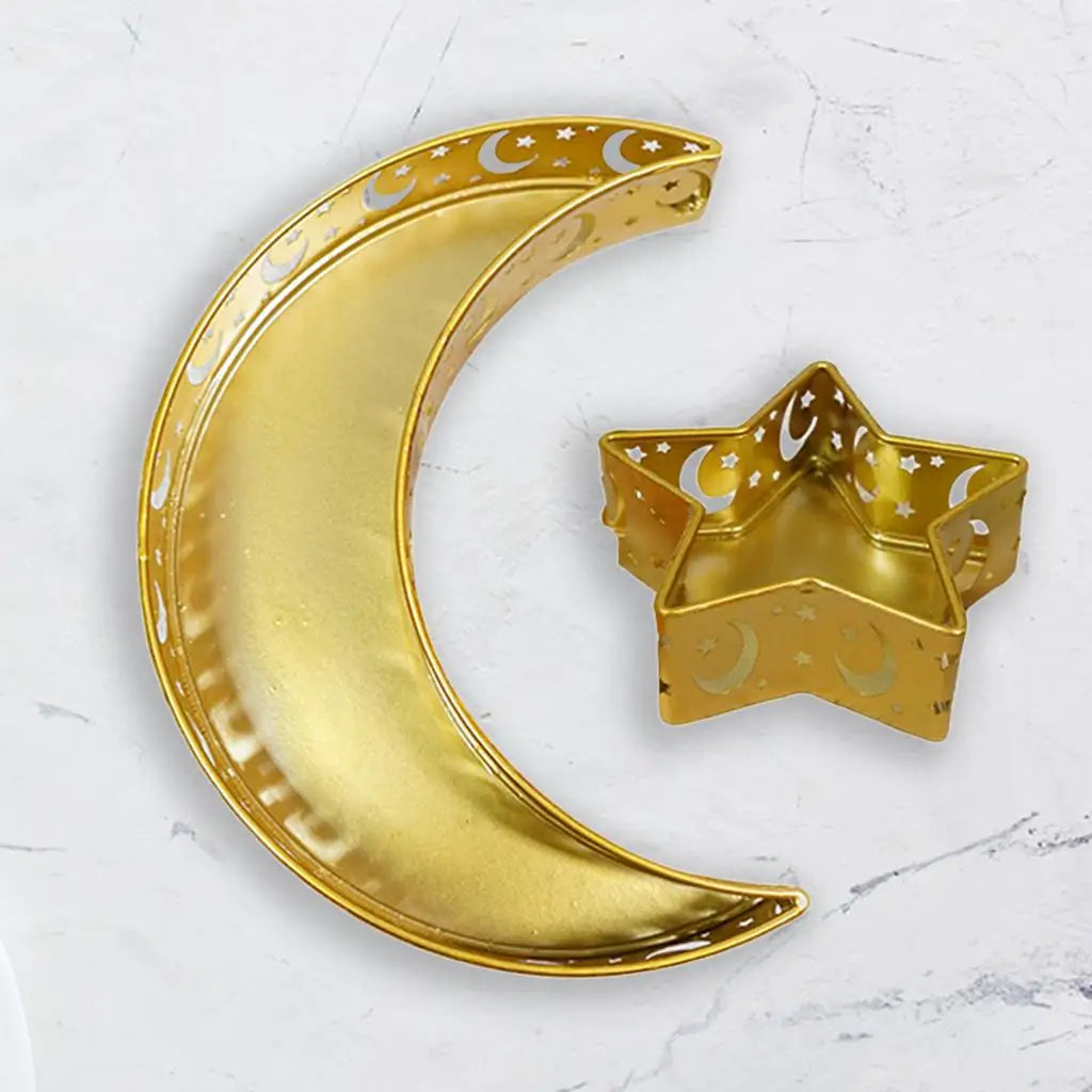 Elegant Moon Design Serving Tray for Ramadan and Eid Celebrations Quake Moon Star Golden