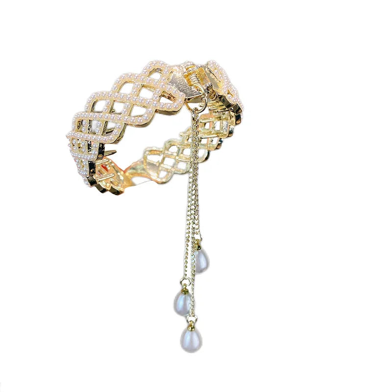 Rhinestone Pearl Ponytail Hairpin Women Girls Elegant Hair Grab Clip Girls Updo Barrettes Headwear Girls Kids Hair Accessories Quake
