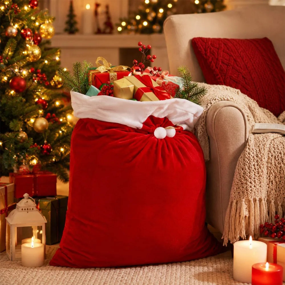 Extra Large Santa Claus Gift Bag with Drawstring Large Capacity Red Velvet Bags for Xmas Present Storage Christmas Decoration Quake