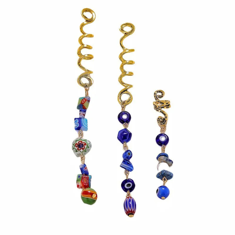 1/3pcs Blue Stone Pendant Hair Rings Dreadlock Styling Accessories Cuff Clip Hair Braid Dirty Spiral Braid Beads Hairpin Jewelry Quake