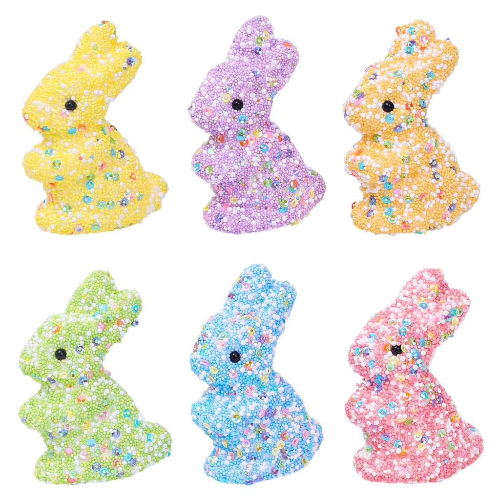 12/6PCS Easter Colorful Foam Sequins Rabbit Mini Bunny Ornament DIY Festive Home Party Decor Happy Easter Decoration Supplies Quake Style B 6PCS