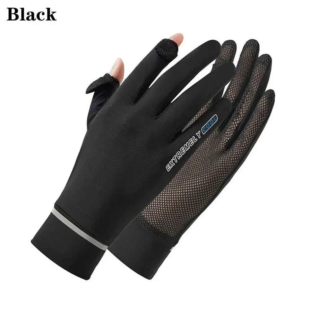 Women Female Thin Sunscreen Anti-UV Gloves Mittens Ice Silk Gloves Sun Protection Gloves Quake black