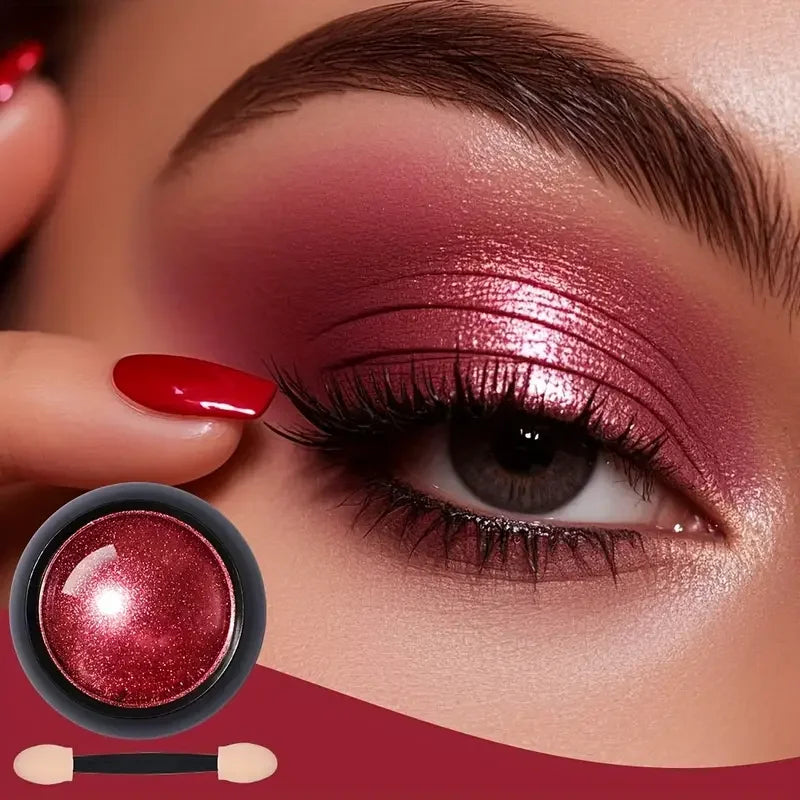 Red Holographic Mirror Nail Powder&Eyeshadow Glitter Lip Makeup 3D Metallic Shine with Free Brush Mirror Mechanical Makeup Effec Quake