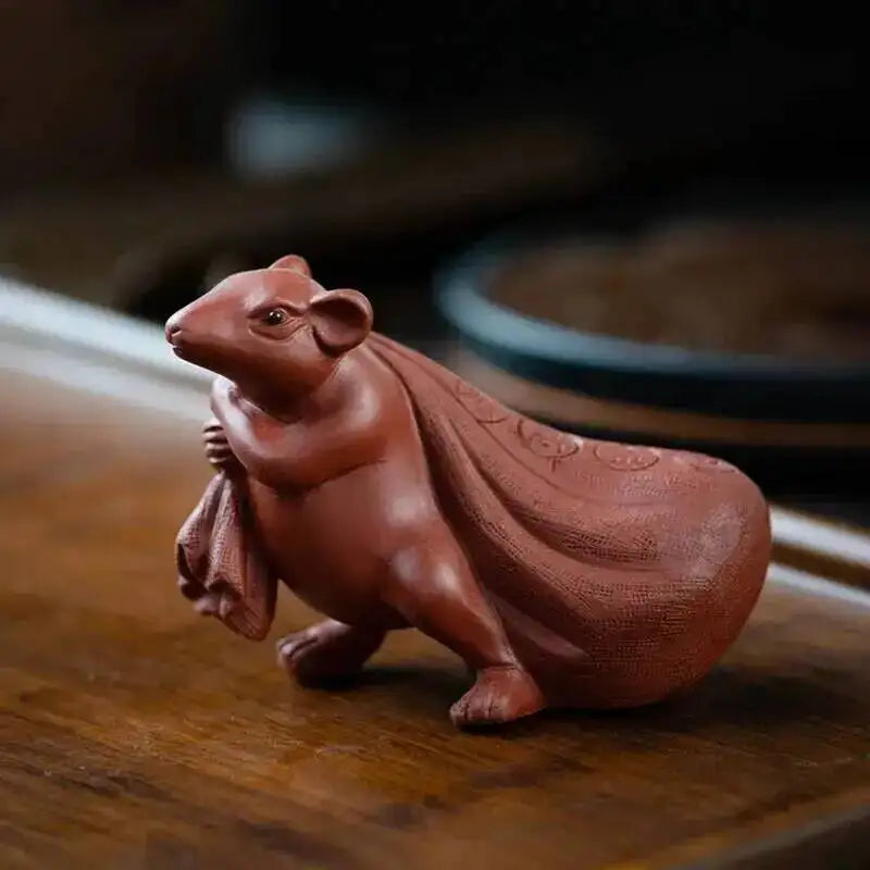 Zisha Tea Pet Mouse Figurine Sculpture Money Bag Mouse Tea play Tea Table Чайные украшения Quake Qing Shui Ni
