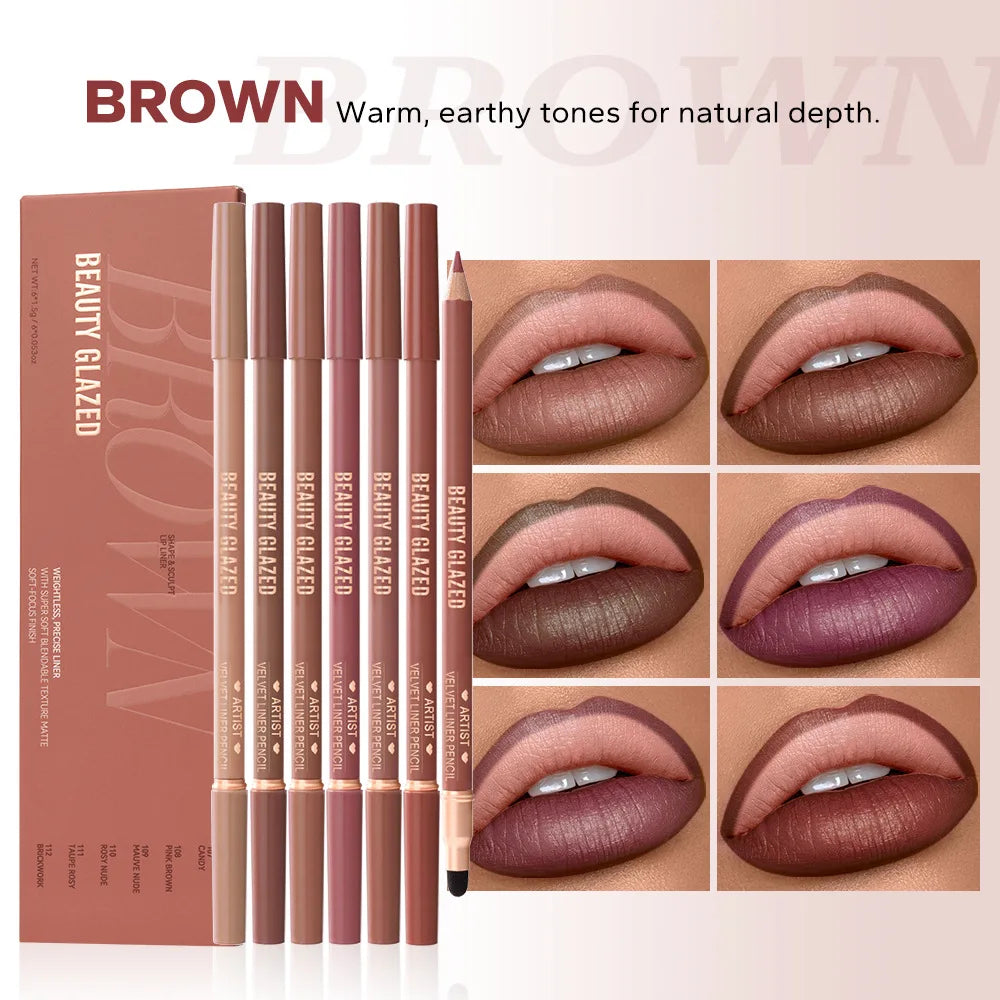 Waterproof Lip Liner And Clear Lip Gloss Kit Plumping Shine Graduation Gift for Students Grad Season Present with Long-Lasting M Quake 6 colors
