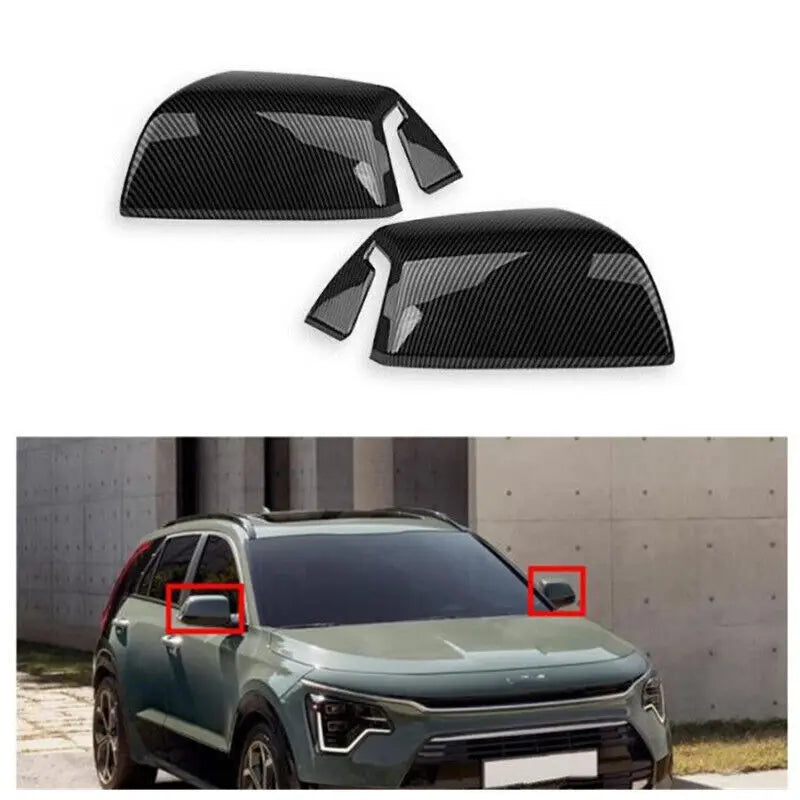 For Kia Niro 2022 2023 Car Rearview Side Mirror Cover Wing Cap Exterior Door Rear View Case Trim Sticker Frame Carbon Fiber Look Quake