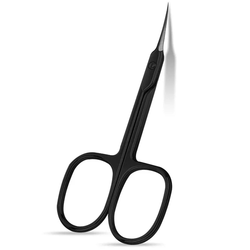 Multi-Purpose Nail Cuticle 1Pcs Scissors Eyebrows/Eyelashes Mustache Cuticle Extra Fine Curved- Professional Manicure Scissors Quake black